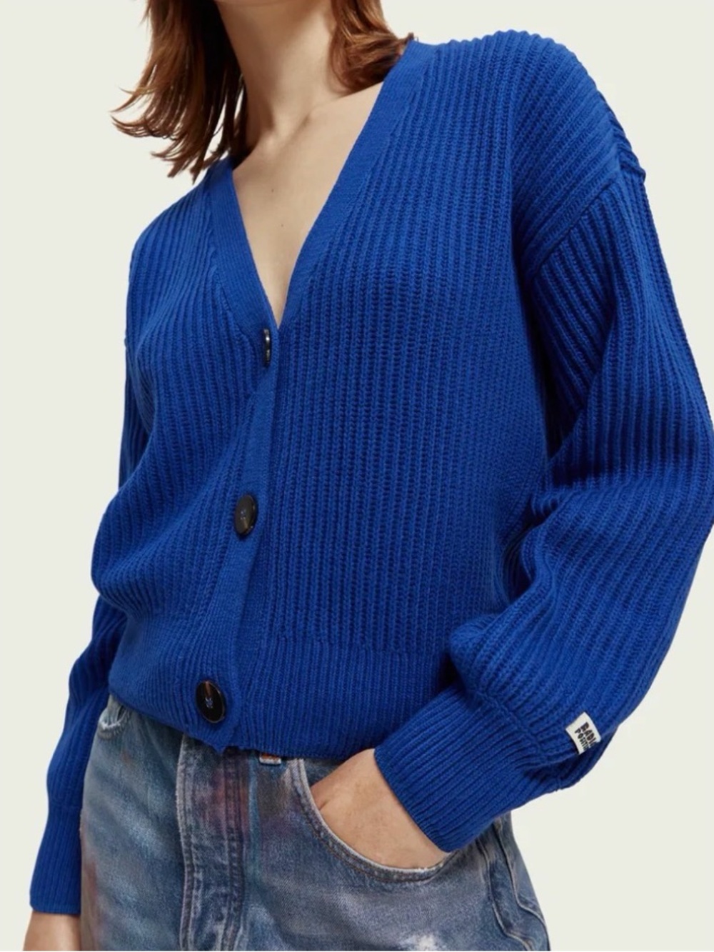 Scotch & Soda Royal Blue V-Neck Button Ribbed Cardigan